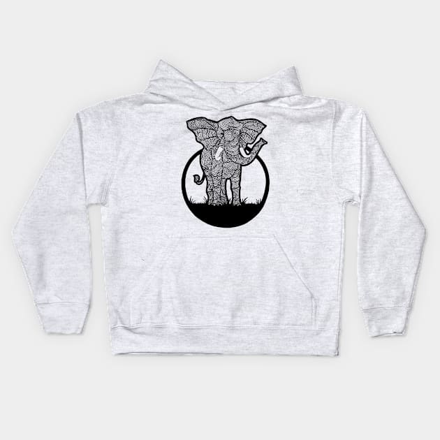 Elephant Line Art Kids Hoodie by Pipe Dreams Clothing Co.